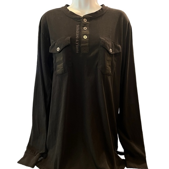 Harley Davidson Ladies Black Long Sleeve Pull-over Crew Neck Quarter Button S/Lg - Picture 1 of 9